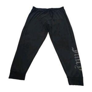 Juicy Couture Womens Sz Large Black Velour Jogger Pants Bling Logo Drawstring
